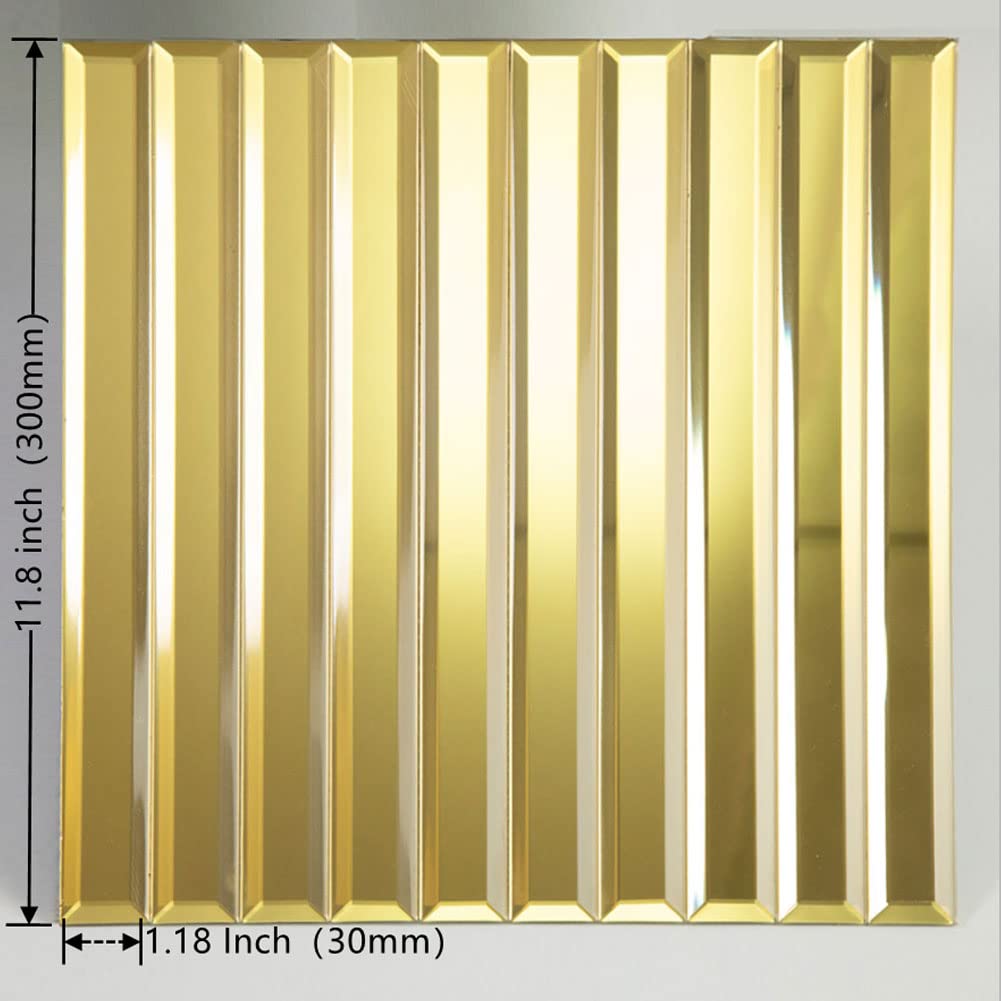 Diflart Peel and Stick Beveled Gold Mirror Glass Tile 12 x12 Inch for Kitchen Backsplash Bathroom Wall 5 Sq.ft