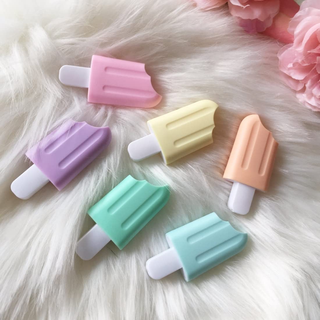 Quirky Pastel Ice Cream Stick Popsicle Shape Highlighters | Set Of 6 Pastel Shades | Chisel Tip Fine Grip Marker Pen | For Stationery Hoarders & Kids | Party Return Gifts For Girls