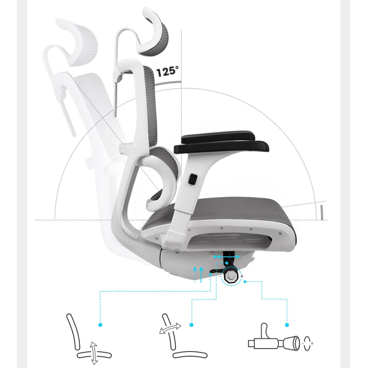 Ergonomiczne, oddychające krzesło biurowe z siatką z regulowanym podłokietnikiem, wysokość nachylenia, obrotowe i podparcie lędźwiowe, do gier komputerowych i nauki, wygodne krzesło biurkowe do