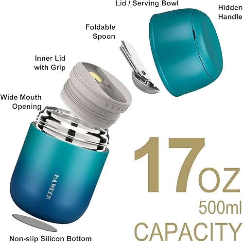 Miniatura 2 de HAWEEK Recipiente de alimentos aislado de 17 onzas para alimentos calientes y adultos lonchera al vacío de acero inoxidable con cuchara plegable