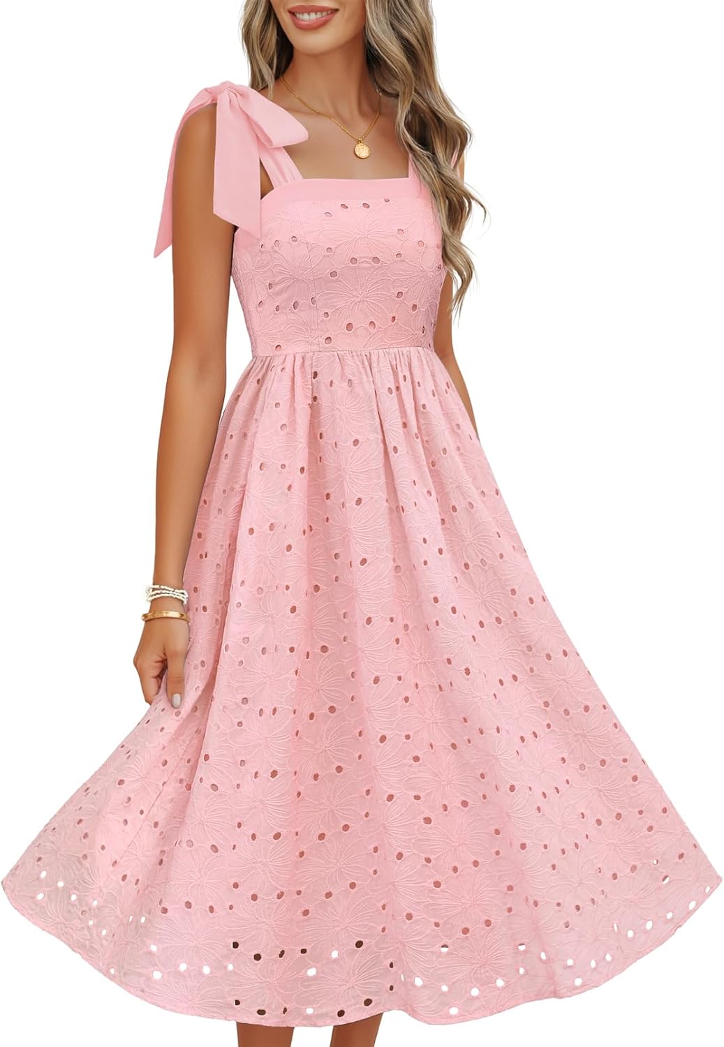 MEROKEETY Women's Summer Midi Dress 2026 Elegant Square Neck Sleeveless Flowy A Line Casual Beach Vacation Sundress