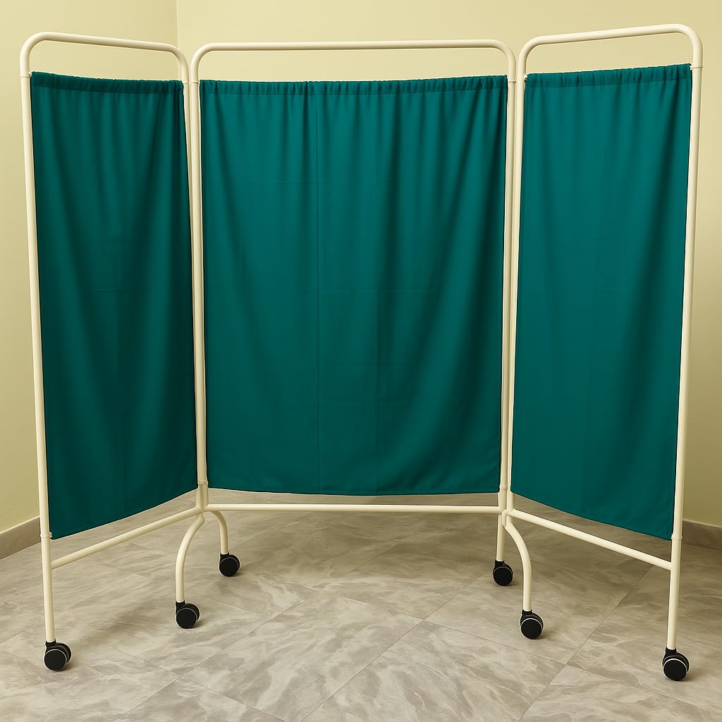 P.M.P.S. Bedside Screen for Privacy 3 Fold Screen/Partition with Green Cotton Curtain for Hospital, Clinic, Spa, Massage Centre – 88"x65"x20"-image-41