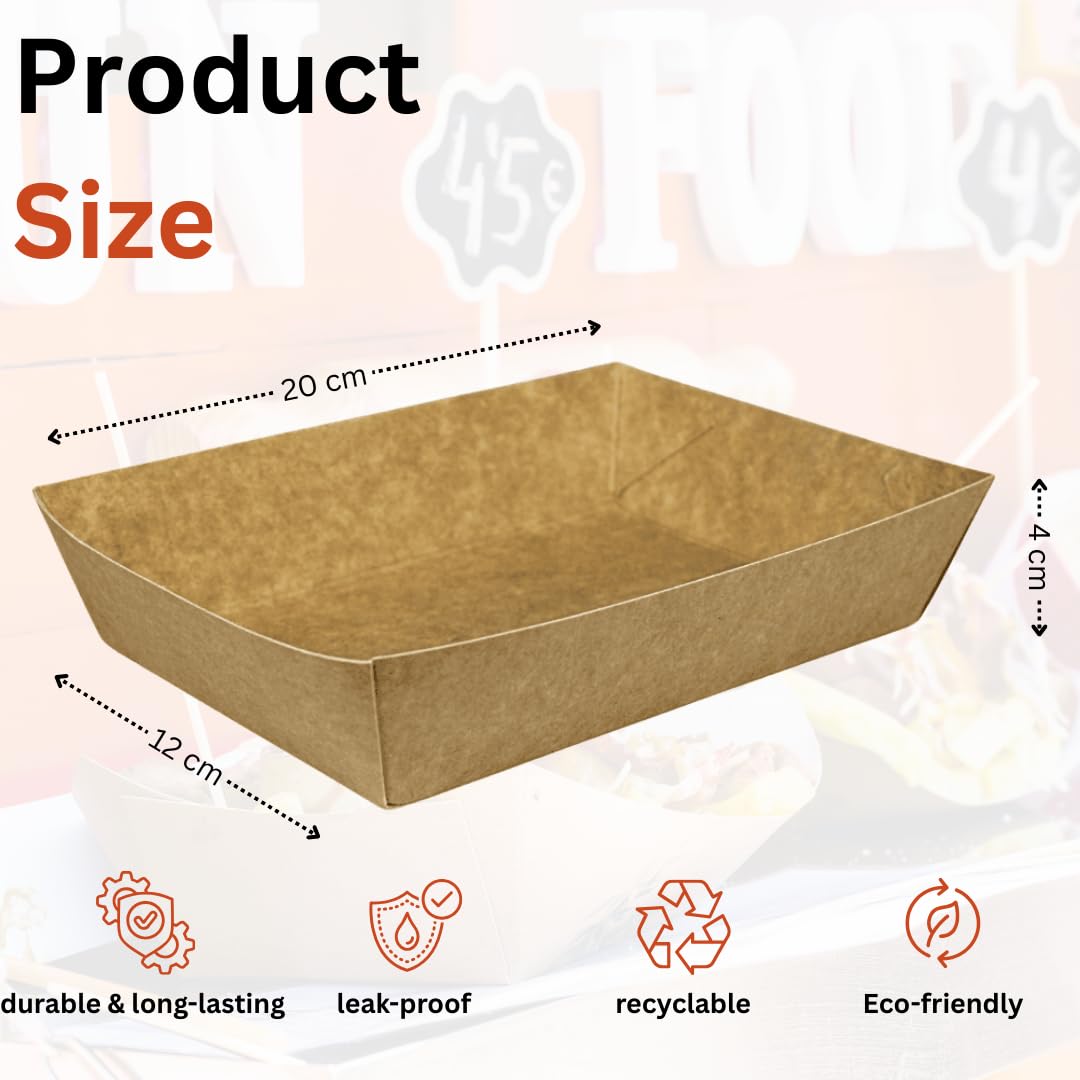 Enpack Snackschale A50-100 Stück Snackschalen aus Kraftpapier - Snack Box 20 x 12 x 4 cm - Currywurst Schale 950 ml - Behälter für Tapas, Chips, Pommes etc. - optimal geeignet als Fingerfood Schalen