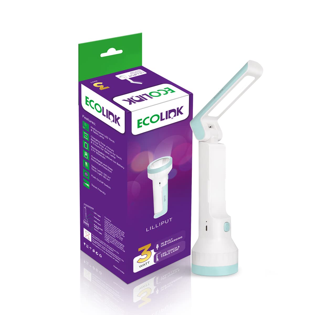 EcoLink 3W Lilliput LED Torch & Table Lamp (,Pack of 1)
