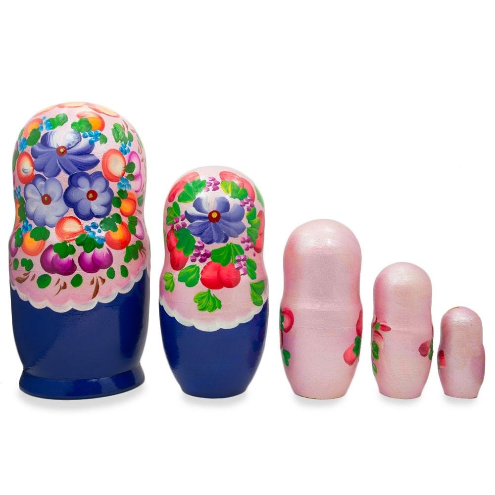 BestPysanky Flowers on Pink Dress Wooden Nesting Dolls 7.25 Inches