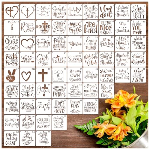 Small Stencils for Painting on Wood Reusable, 3 Inch Reusable Stencil for Craft Ornament Paint Template Stencils for Wall Card Rock Wood Signs Coasters Canvas Home Decor (Bible Words)