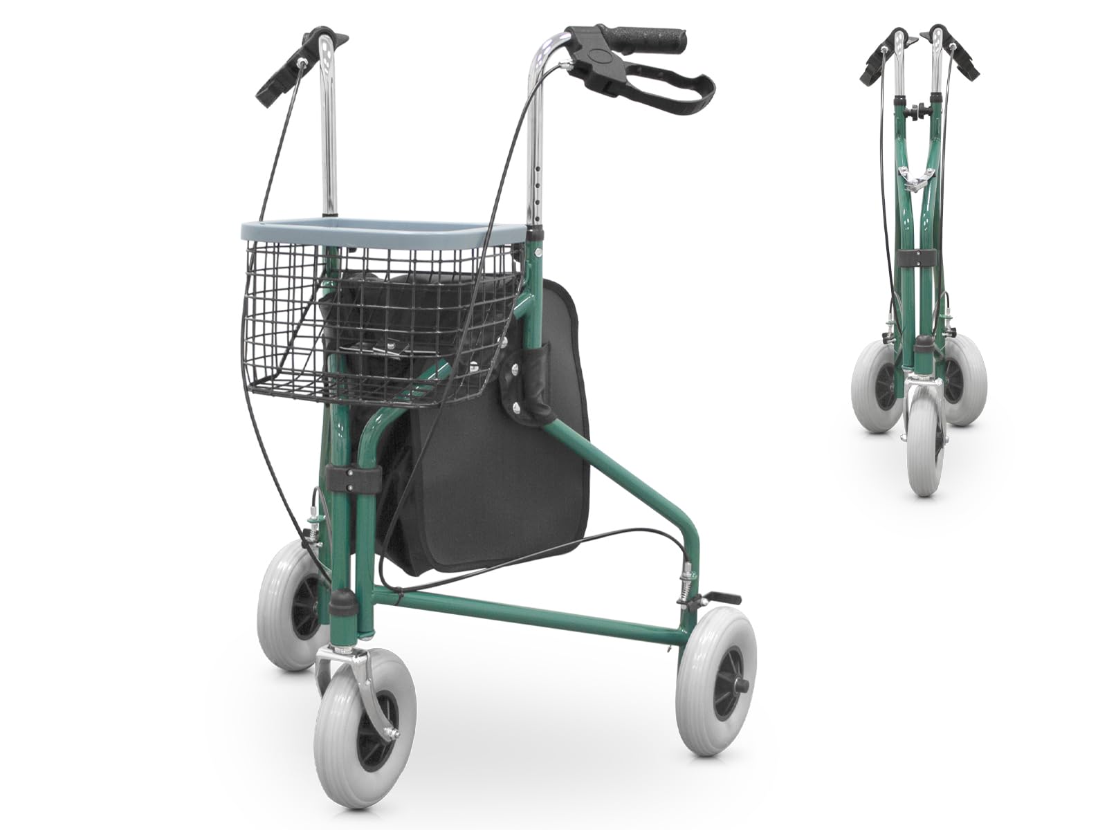 Quirumed Walker pieghevole a 3 ruote con cestino e zaino