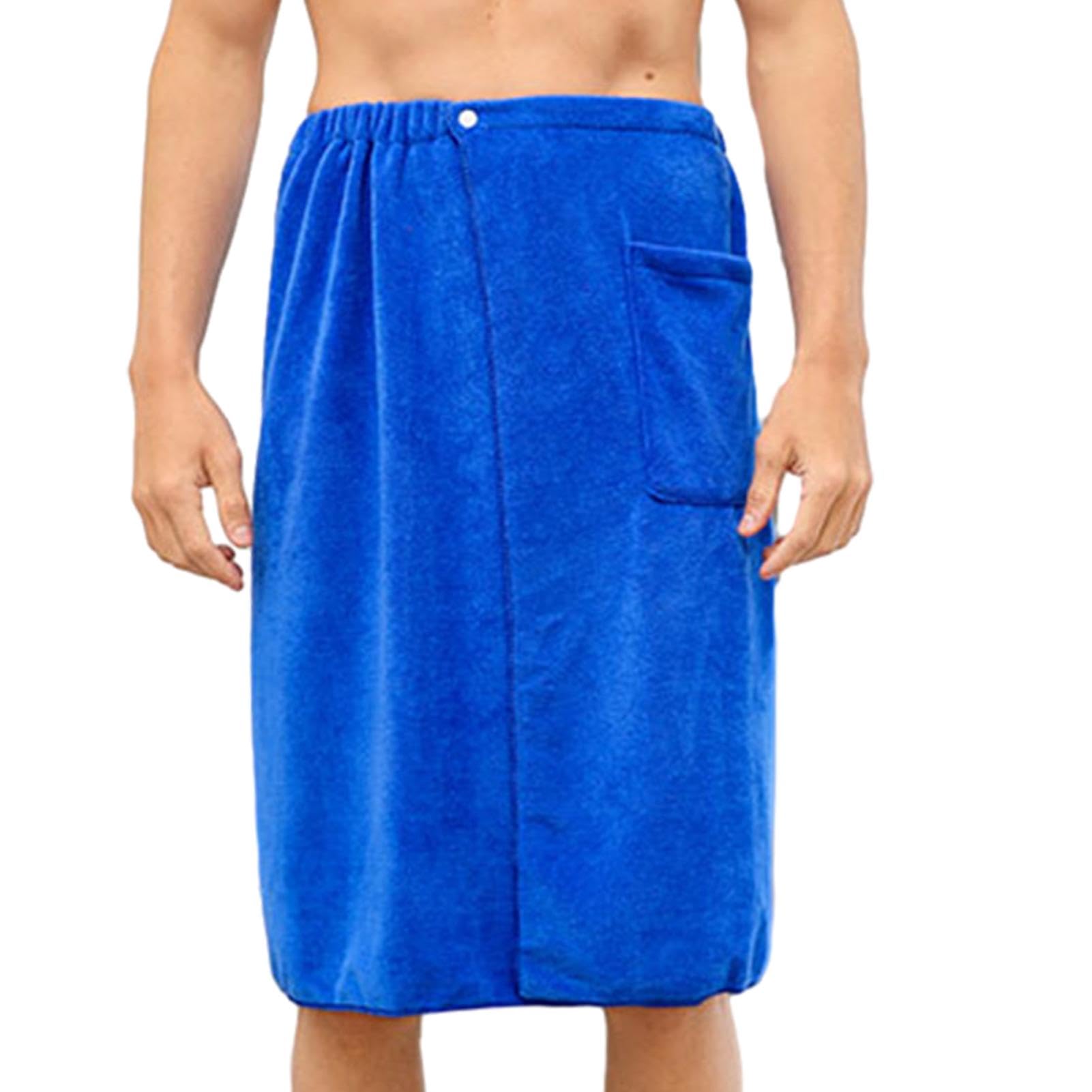 Jomewory Men's Blue Quick Dry Microfibre Bath Towel Body Wrap For Adjustable Buttons Quick Strong Absorption Wrap Around Towel With Pocket For Sauna And Gym - Size