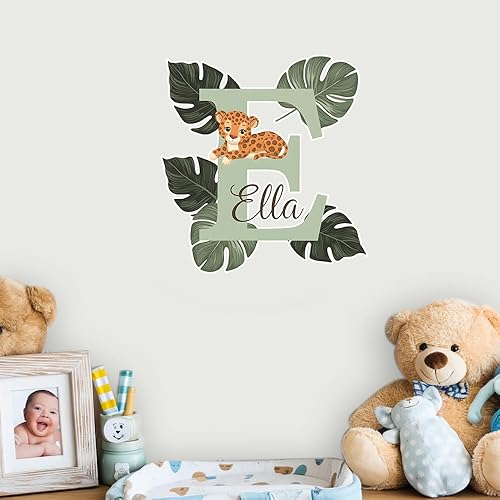 Miniatura 13 de Calcomanías de pared personalizadas de animales del bosque para decoración de habitación de bebé, calcomanías de nombre personalizadas para paredes