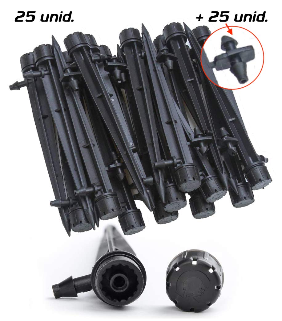 Aqua Control Pack de Goteo para riego Gota a Gota. 25 Goteros Regulables de 0 a 70 l/Hora + 25 Goteros Regulables de 0 a 70 l/Hora con estaca.
