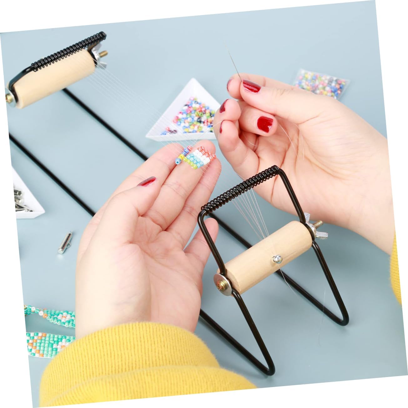 Uonlytech Stainless Steel Bracelet Beading Tool for DIY Jewelry Making Metal Bracelet Loom Bead Knotting Tool Easy Weaving Supply for Crafting and Necklaces