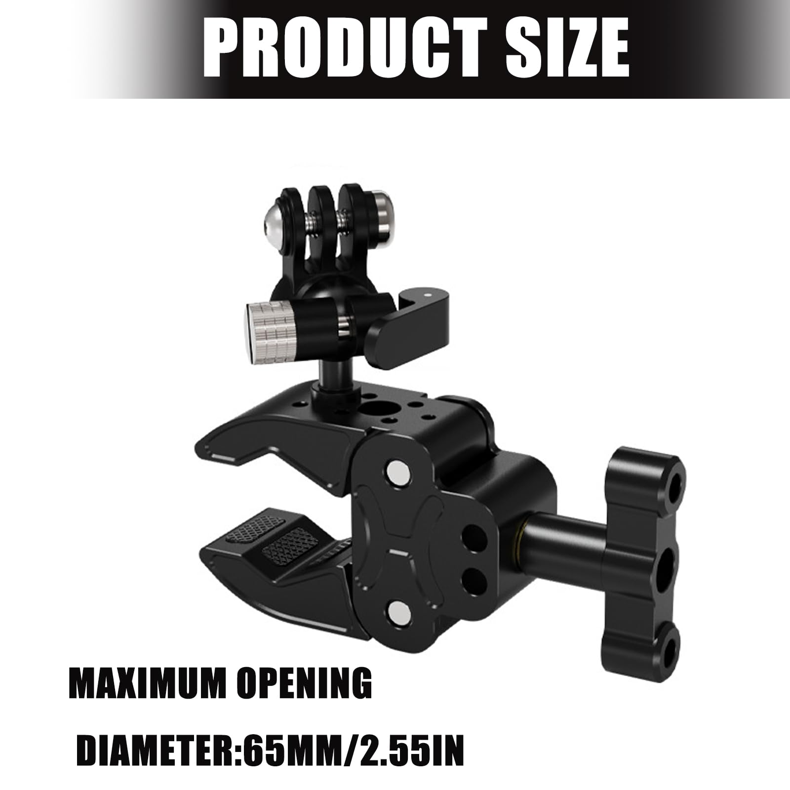 Staffa per action camera, super morsetto, regolabile a 360 gradi, con estensione da 1/4", convertitore treppiede per manubrio, accessorio per fotocamera resistente per vlog da viaggio