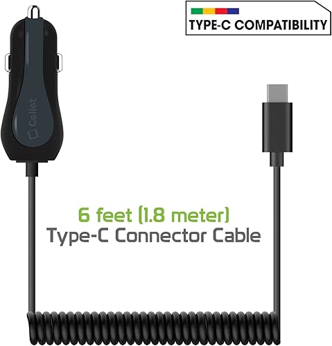 Miniatura 3 de Cellet Cargador de coche de doble puerto USB de 15 vatios con cable tipo C de 4 pies de alta potencia de 3 amperios compatible con Motorola Z3 Play