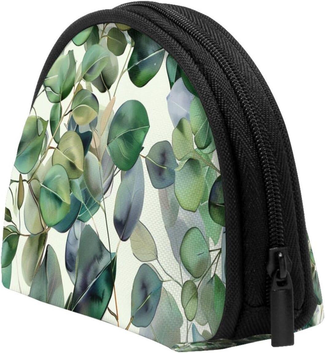 Green Eucalyptus Leaves Printed Coin Purse for Women Cute Small Change Wallet Mini Coin Purses Pouch with Zipper