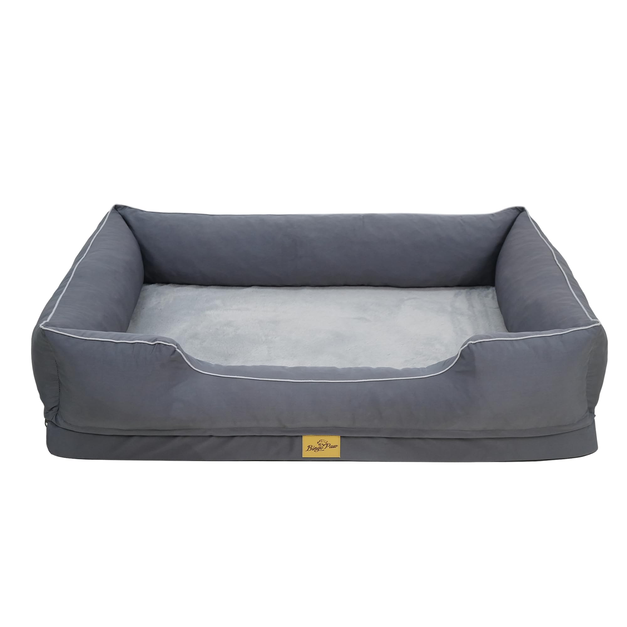 BingoPaw Orthopedic Dog Beds Large: Dog Bed Sofa with Bolster Sides, Supportive Flat Foam, Waterproof Liner, Washable Removable Cover and Anti-slip Bottom XL (105x75.5x21cm),Grey