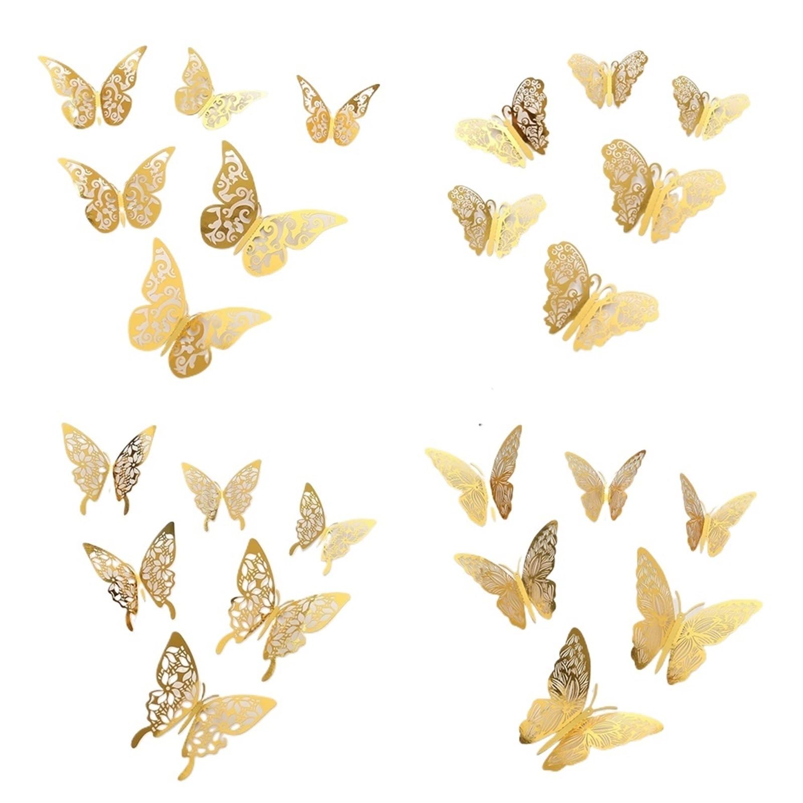 48pcs 3D Butterfly Wall Stickers, Home Decoration, Party Balloon Decorations, Cake, Craft Butterflies(Gold)
