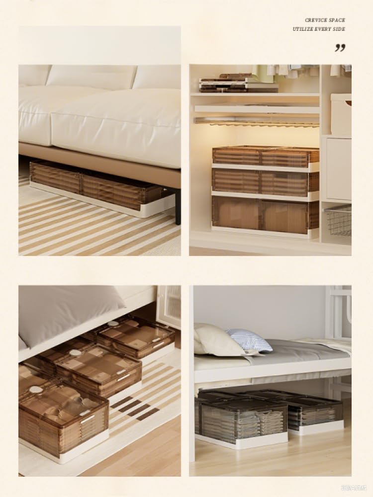 2 StüCk Transparent Weiß Unterbettkommode Mit Rollen, Faltbare Unterbett Aufbewahrungsbox Mit Deckel, Stapelbare Unterbett-AufbewahrungsbehäLter Bettkasten für Kleidung Schuhe,(Groß 125L-100x50x25cm)