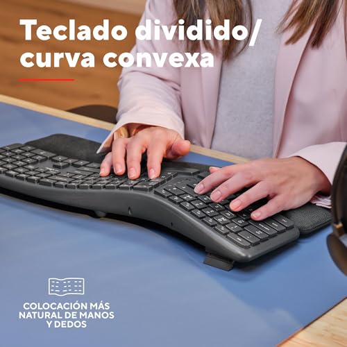 Trust Arvia Teclado Ergonómico Inalámbrico QWERTY Español, Negro | Dividido con Reposamanos, Silencioso, Multidispositivo, Bluetooth + 2.4GHz, PC Ordenador Portátil Mac 4