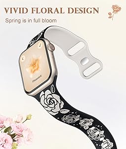 Adorve Floral Engraved Bands Compatible with Apple Watch Band 41mm 40mm 38mm 44mm 45mm 49mm 42mm 46mm Women, Soft Silicone Cute Flower Dual-color Bands for iWatch Series 10 9 8 7 6 5 4 3 2 1 SE Ultra