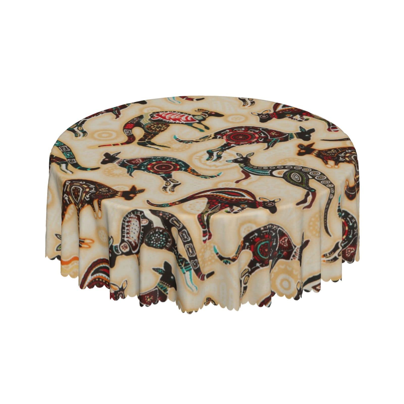 Lsjuee Kangaroo Vintage Texture Tan Round Tablecloth 60 Inch Printed Washable Tablecloth for Dining Party Holiday Fall Home Decorative
