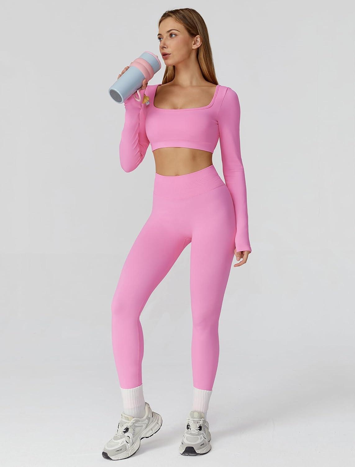 Women's Gym Sets Long Sleeve Open Back Crop Top High Waist Leggings Workout Tracksuit Sets Yoga 2 Piece Outfits - Image 6