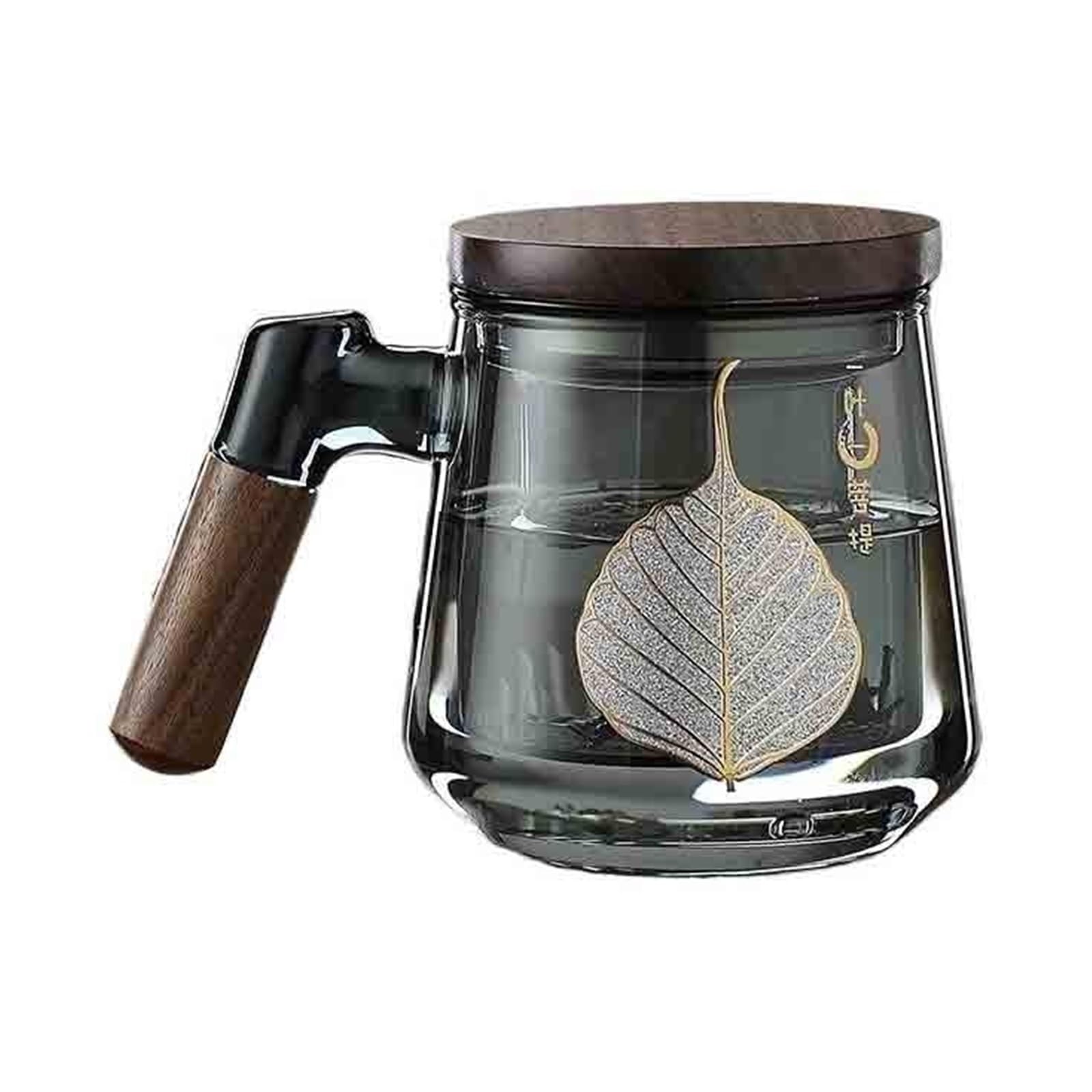 Cocina Taza de té vidrio con infusor y tapa, 15.2 oz Jugo(Grey)