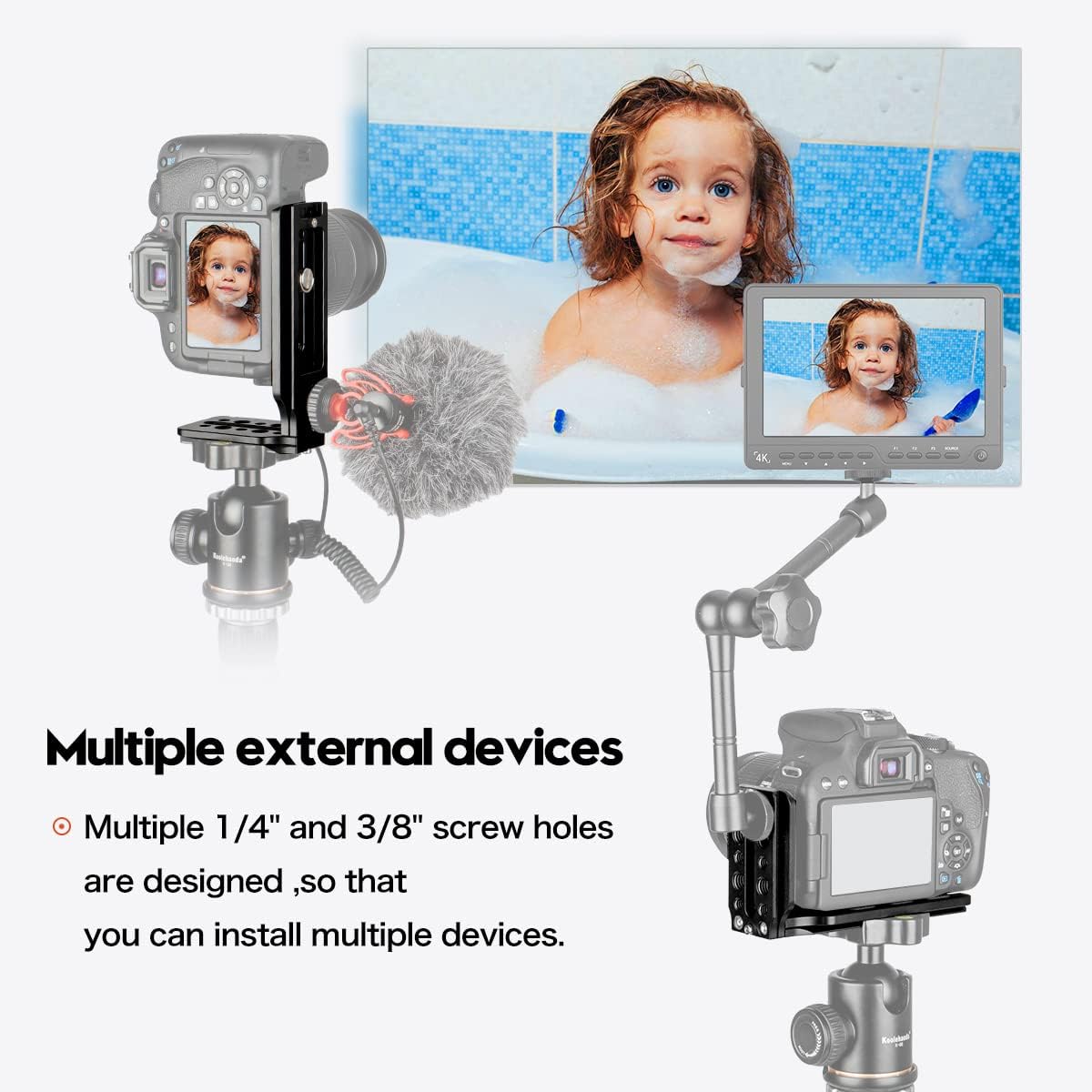 Koolehaoda L Shape Camera Bracket, Video Vertical Shooting Quick Release Plate L Stand Arca Swiss Compatible for Tripod Head Ballhead DSLR Camera - Image 7