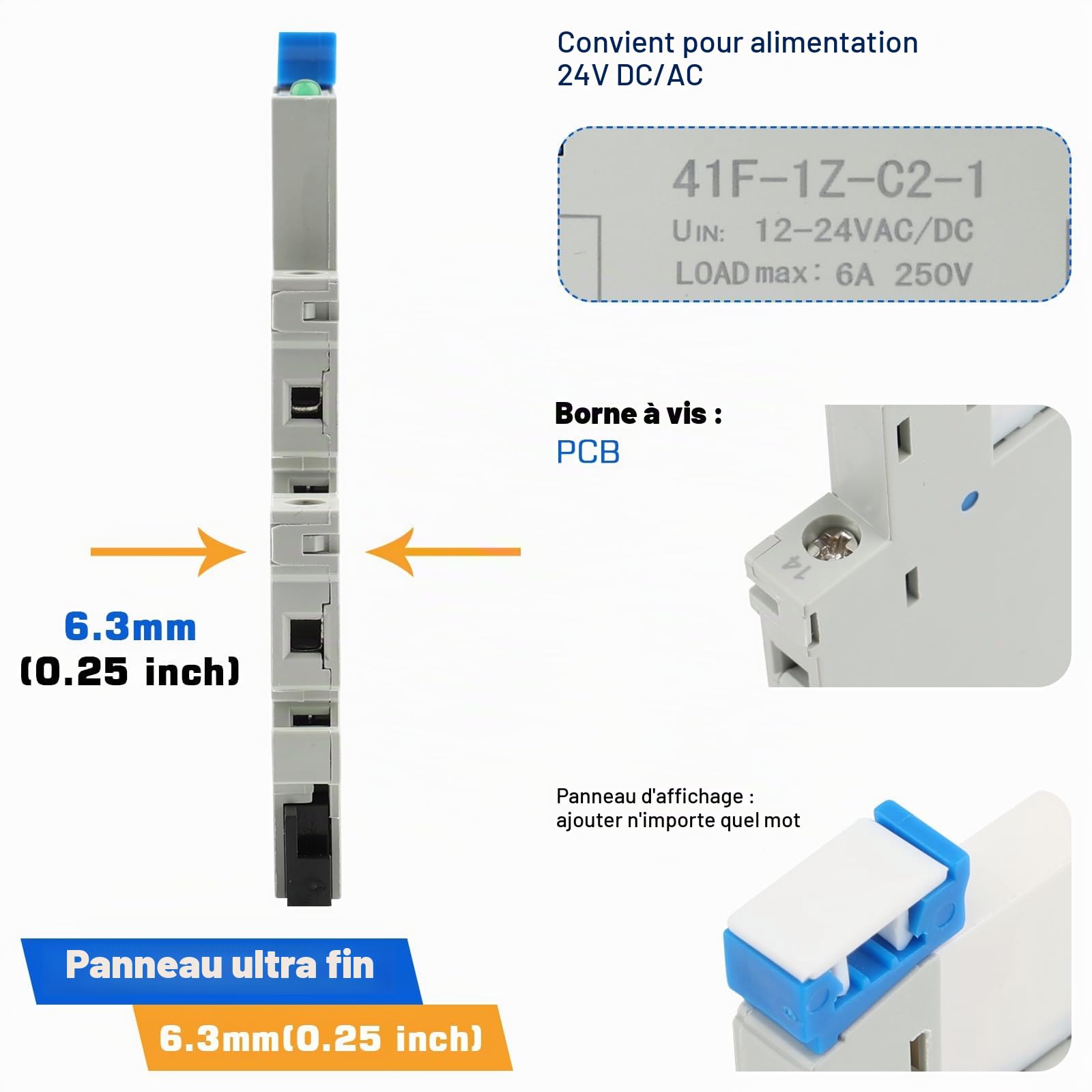 Relais 24V, Relais de Signal DIN, HF41F/24-ZS 5 Broches 1NO 1NC | 6A SPDT avec Indicateur LED, Relais 24V CC, Max 6A 250VAC/30VDC(10 pcs)