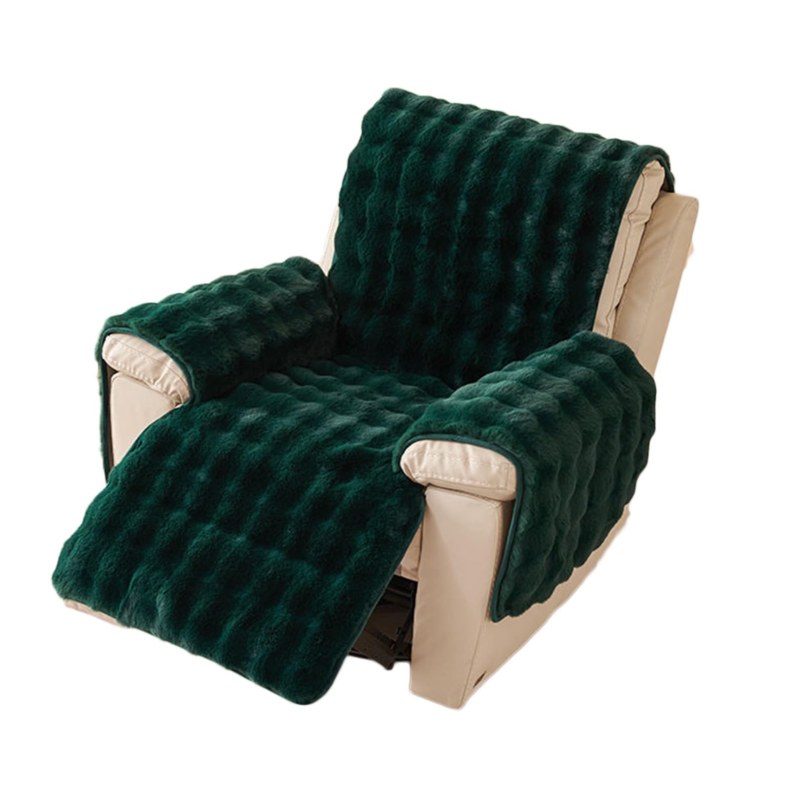 LHTCCSHL Plush Recliner Chair Cover, Faux Fur Recliner Slipcover Couch Cover Armrest Covers Headrest Cover for Sofa Recliner Protector Thick Shaggy Fuzzy Chair Slipcover(Dark Green)
