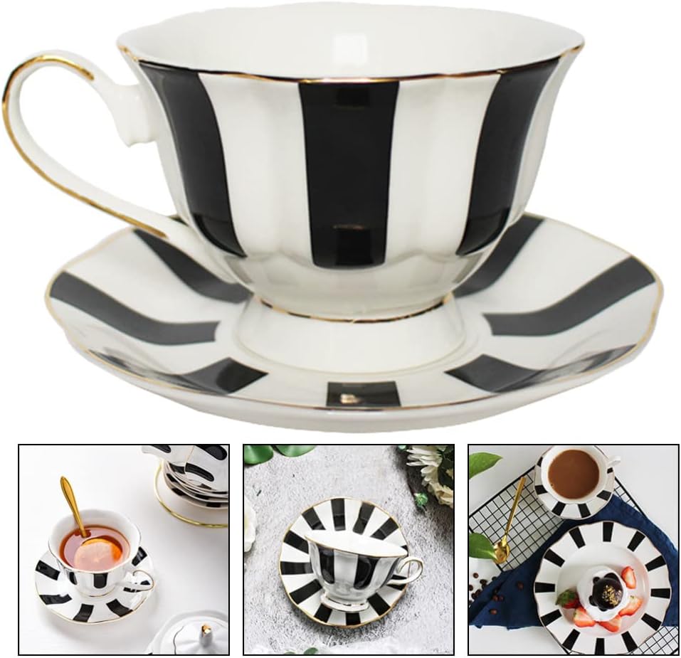 Hemoton Polka Dot Cup and Saucer Set 5.51In European Style Ceramic Coffee Mug with Saucer for Latte Cappuccino Tea Smooth Grip and Design for Home Kitchen Dining
