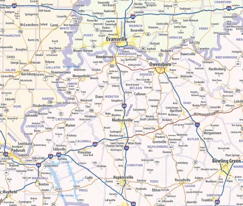 Illinois, Indiana, Ohio, & Kentucky Regional Laminated Wall Map (48” Wide X 36” Tall) #TOP5