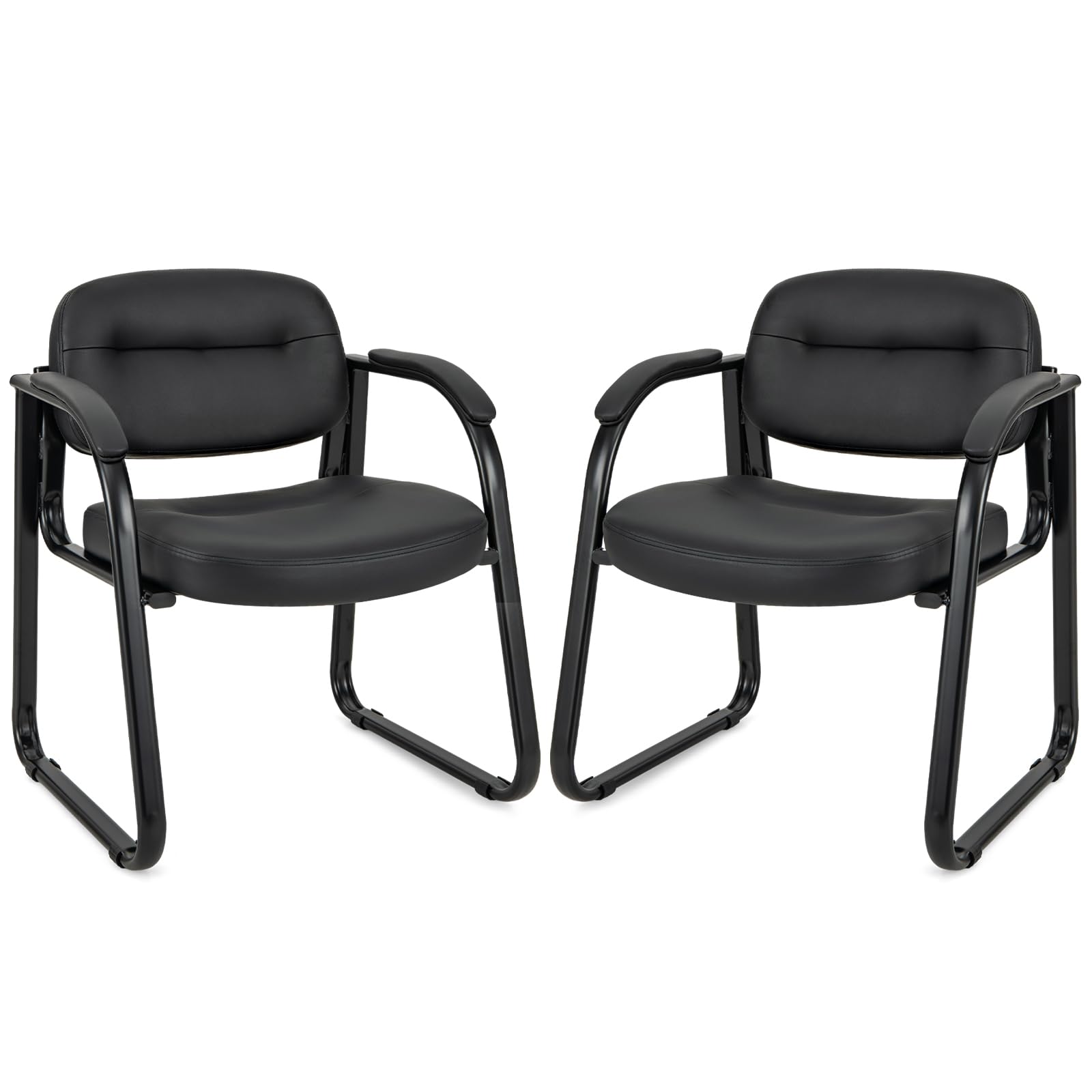 COSTWAY Meeting Chairs Set of 2/4, PU Leather Office Reception Chairs with Armrests, Upholstered Computer Desk Chairs Guest Seats for Office Conference Room (2, 62 x 63 x 77cm)
