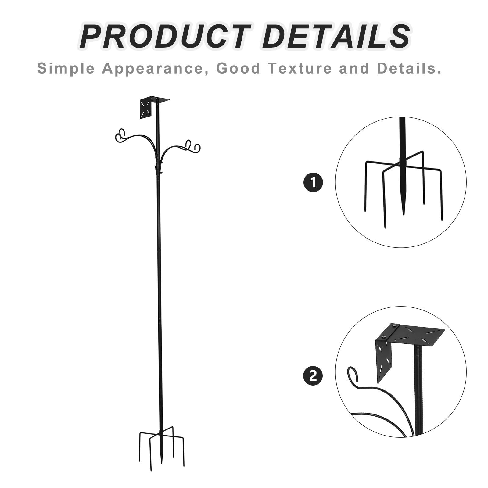 Supporto per Mangiatoia per Uccelli da Giardino 76 Pollici | Metallo Nero, 4 Ganci Shepherd e Base a 5 Punte, per Birdhouse e Wild Bird All'aperto
