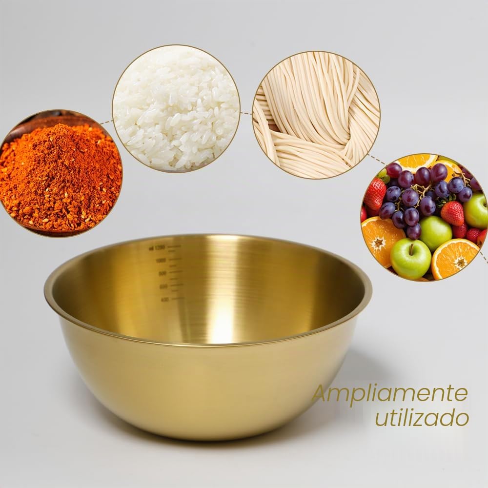 8 Piezas Cuenco Dorado Acero Inoxidable 19 cm Cuencos Mezclar Dorados con 1.2L Escala Cuenco Ensalada Dorado Cuencos Apilables Cocina para Ensaladera Sopa Arroz Ramen Fruta (19 x 8 cm)