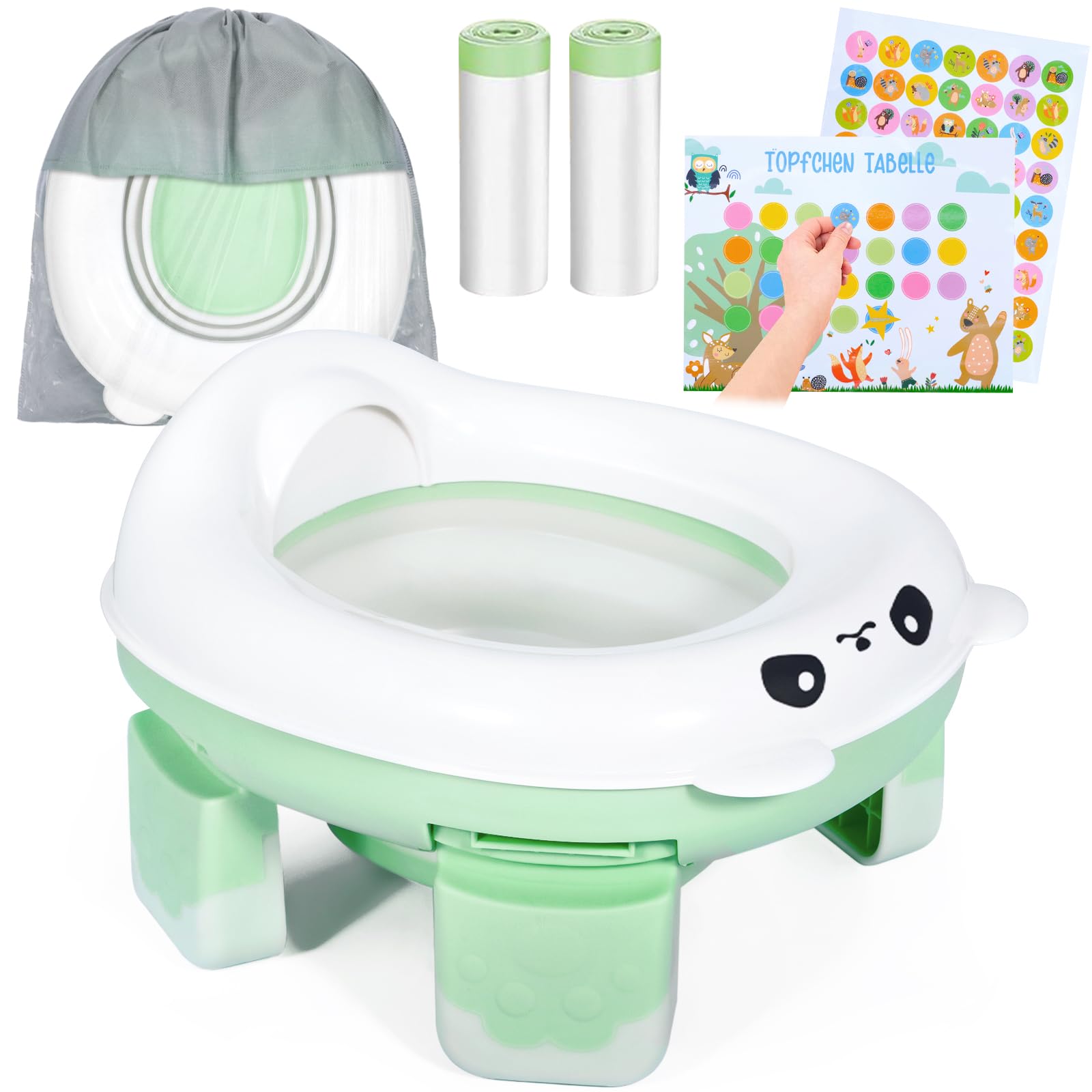 Toilettensitz Kinder, 3 In 1 Tragbare Faltbare Mobile Anti-Rutsch Reisetöpfchen,Töpfchen für Unterwegs,mit Urinbeutel, Auto-Toilette Potty, für Kinder-Wc-Training Sitze,Reisen,Outdoor,Camping