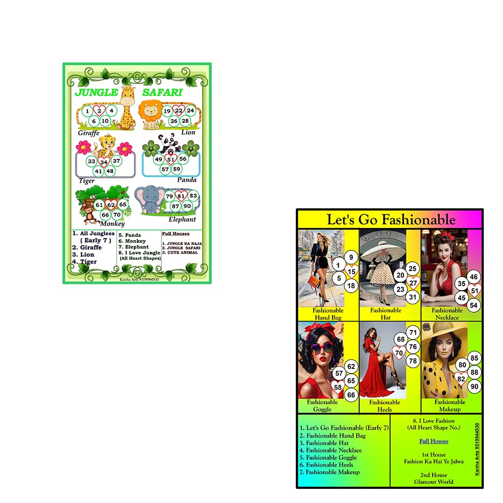 Kanha Arts Fashion Theme Party Tambola & Jungle Safari Theme Tambola Ticket Durable Hard Card Sheet Material for Interactive Learning & Play