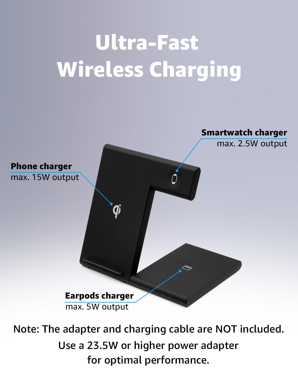Stazione di ricarica wireless pieghevole 3 in 1 per dispositivi Apple, supporto caricabatterie wireless veloce da 15 W per iPhone 17/16/15/14/13 /Plus/Pro/Pro Max/12/11, Apple Watch 10/9/8/7/Ultra2