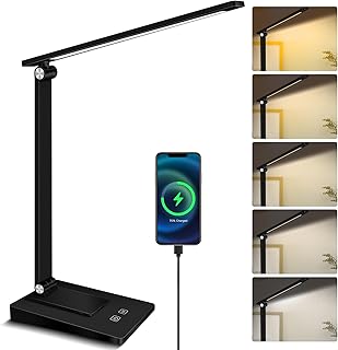 Desk Lamp,LED Desk Lamp Office with USB Charging Ports,Desk Light,Study Lamp Reading Light,Timer/Touch/15 Lighting Modes,Eye-Caring Book Light Table Lamp for Study,University Essentials Lamp for Dorm