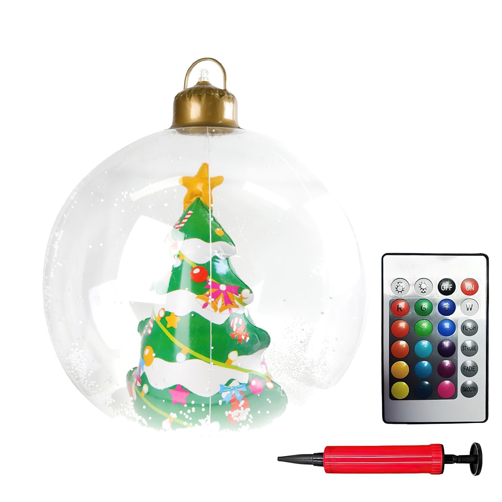 24 Inch Inflatable Christmas Bauble - Led Light-Up Giant Xmas Decoration With Remote, Outdoor Yard Decor For Christmas,Base Weatherproof Outdoor Reusable Inflatable Christma Balls (B)