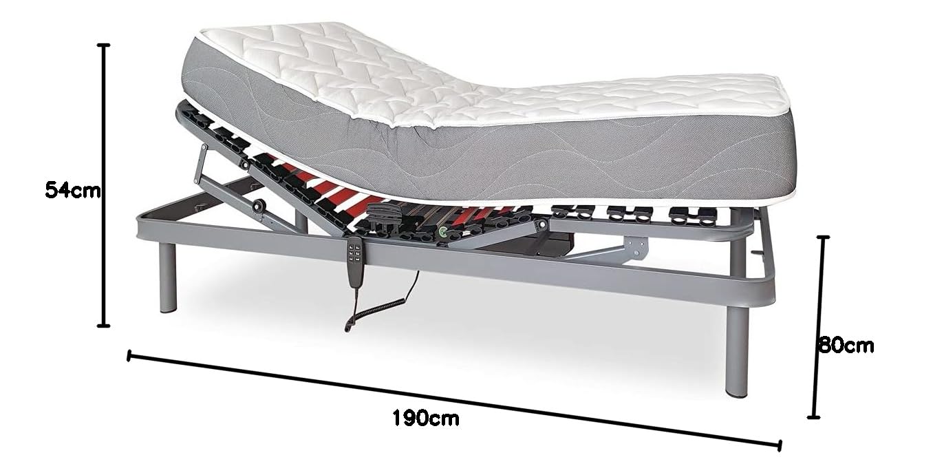 DUÉRMETE ONLINE Artismat Plus - Materasso 20 Cm (15+5 Memory) Con Base Articolata A 5 Doghe In Legno E Ringhiera Metallica Pieghevole, 80x190 Cm - 3