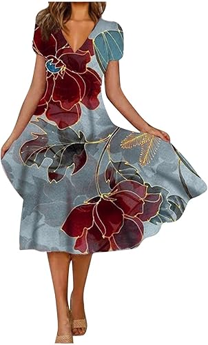 JEGULV Plus Size Boho Floral Dresses for Women 2024 Summer Casual V Neck Maxi Dress Short Sleeve Flowy Vacation Dress