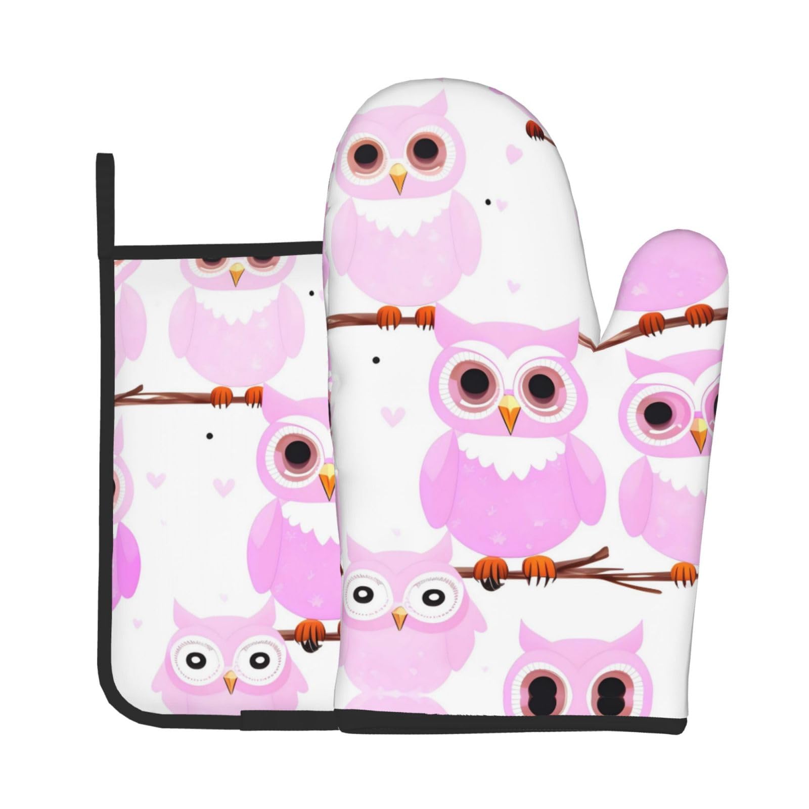 Oven Mitts and Potholders Set of 2 for Kitchen Baking Cooking GrayCute owl Thick and Durable