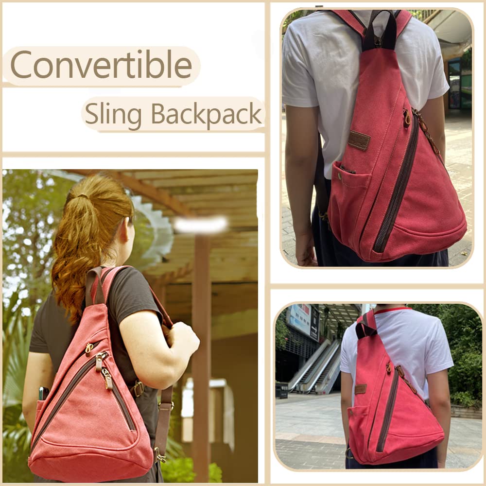 Zaino Monospalla Crossbody Sling Bag Borsa a Tracolla in Tela Casual Daypack Borse a spalla Zaino per Uomo Donna Outdoor Ciclismo Escursionismo Viaggi (Rosa Rossa)