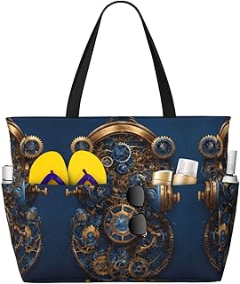Gears Clock Bronze Century Print Spacious Hand-Held Tote,Sand-Resistant Beach Carry Bag For Fashionable Ladies - ZISHAK