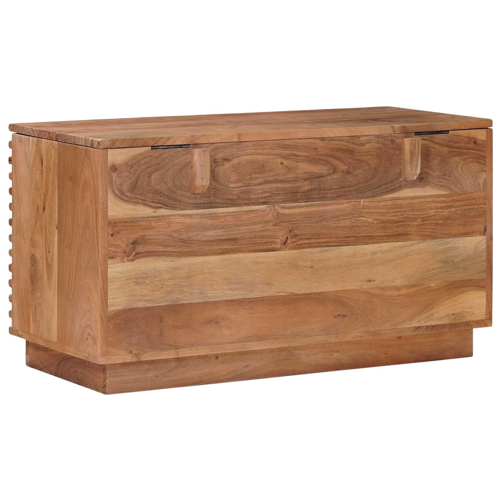 Aufbewahrungsbox Akazienholz Natur 85x40x46 cm | Massivholz und Holzwerkstoff, offenes Design, für Zeitschriften und Decken, 1 Stück
