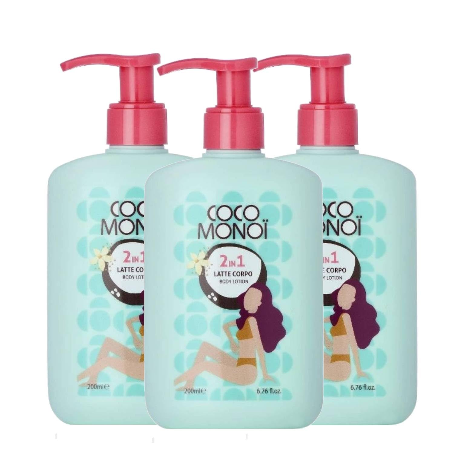 Latte Corpo Idratante e Illuminante 2in1 – Profumo di Cocco e Fiori di Tiarè, Pelle Morbida e Luminosa, Donna, 200 ml (3 Unità)