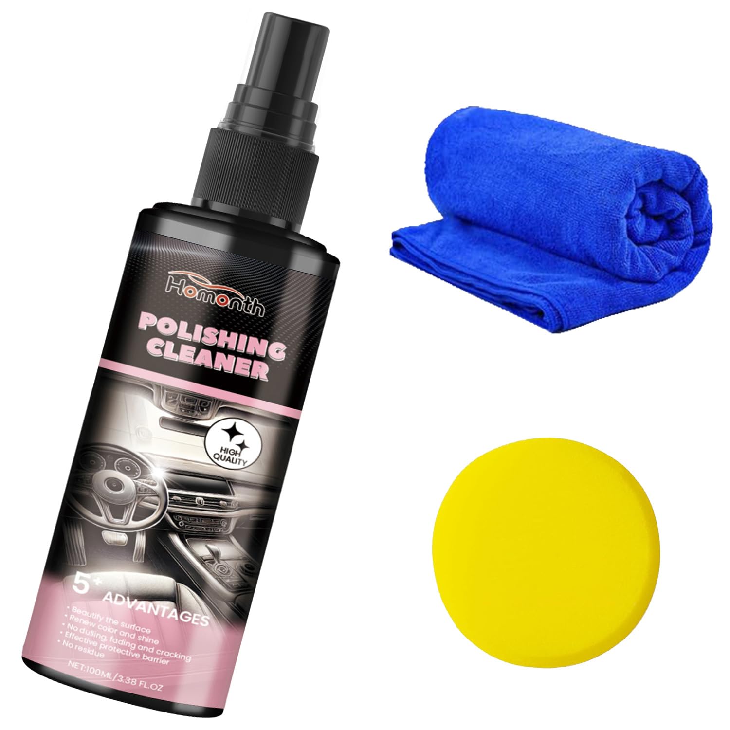 Fululuer Polishing Cleaner Car Interior, Ultra-fine Spray Water Free Cleaning, Car Interior Polishing Spray for Interior Detailing Rubber Leather