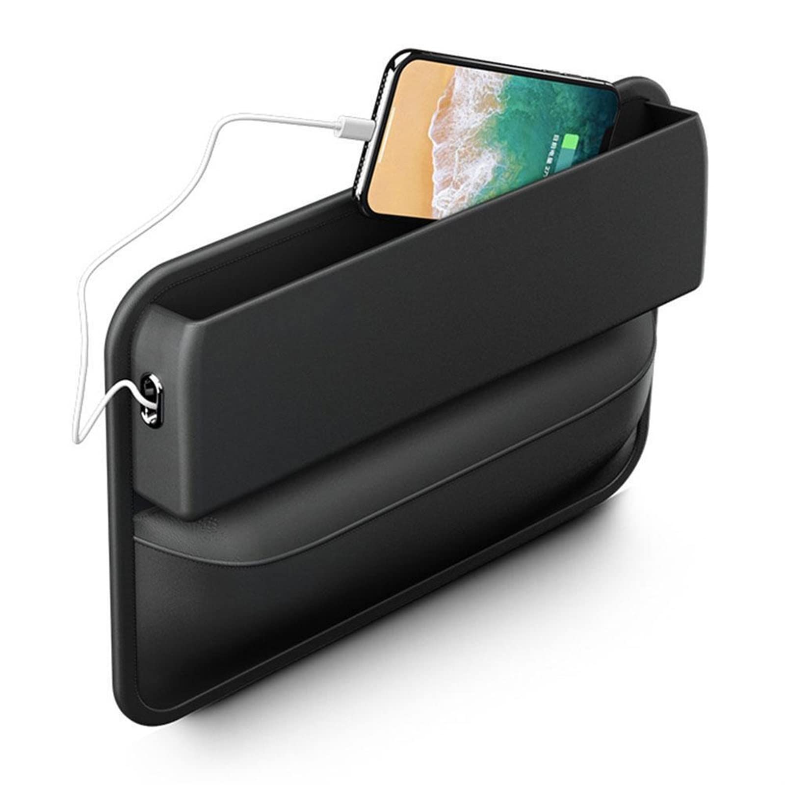 YILDEX Storage Box, PU Leather Car Console Side Seat Gap Filler Front Seat Organizer For Cell Phone Key Coins Stop Falling Between Seats Black