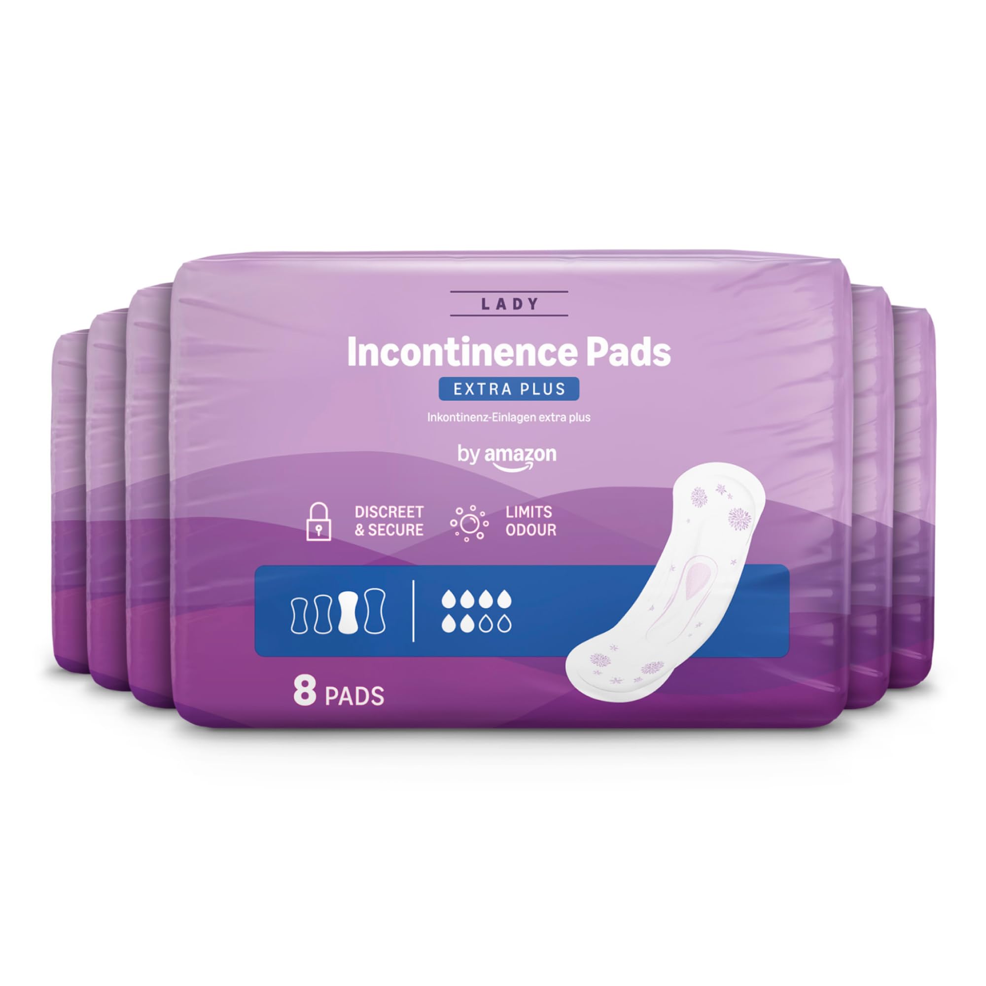 by Amazon Incontinence Pads Extra Plus, 48 Pads (6 Packs of 8), Individually wrapped, Unscented (Previously Amazon Basic Care) - Packaging May Vary