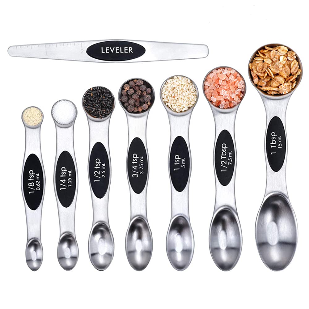 Varilety Measuring Spoons Set Magnetic Stainless Steel Teaspoon Stackable Dual Sided Tablespoon (8Pcs)
